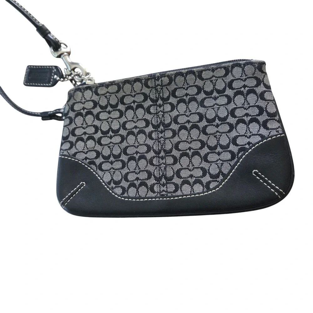 Y2K Coach Signature Jacquard Wristlet Black Gray Monogram‎ Mini Clutch Canvas